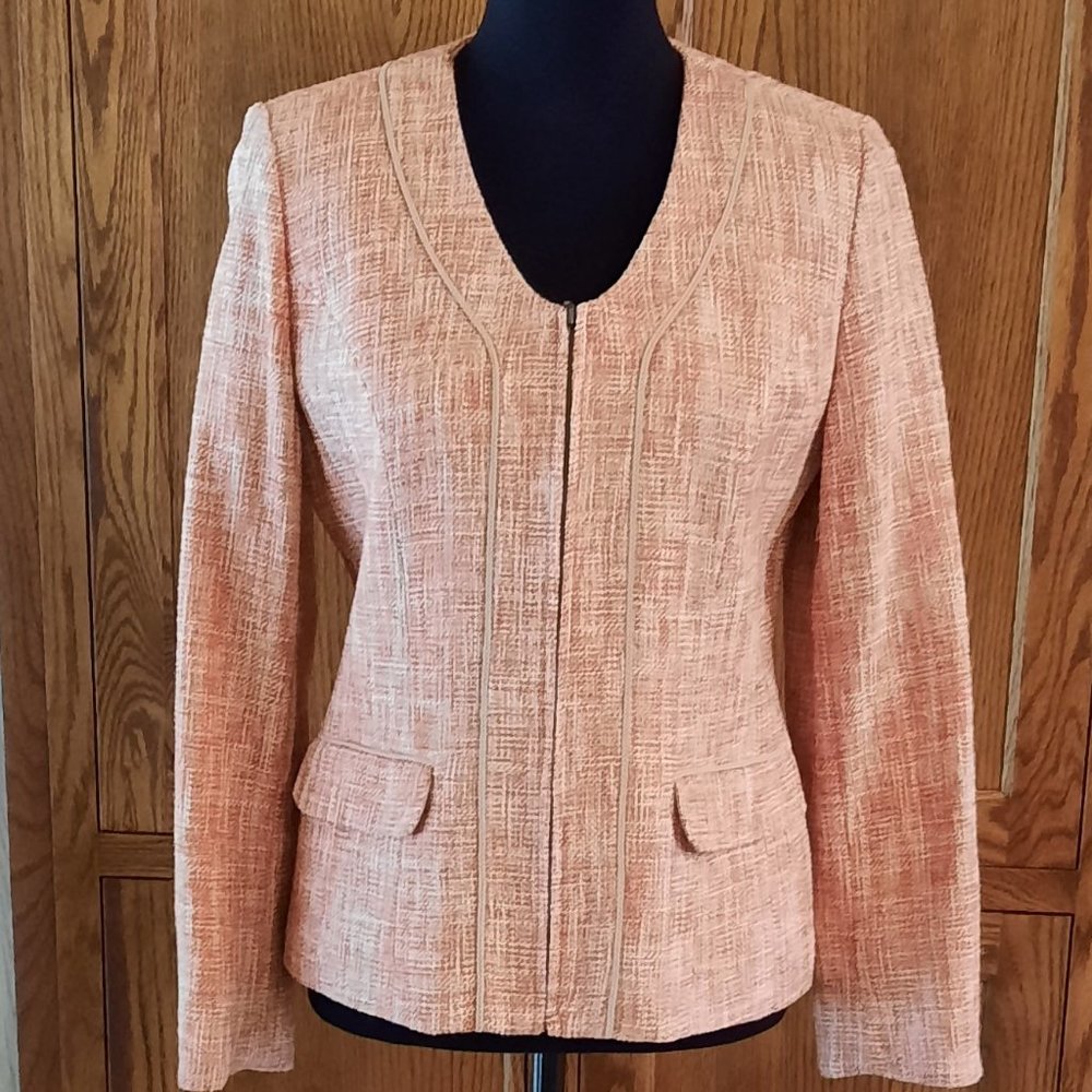 NWOT - Pendleton peach tweed jacket with beige piping - size 6 (misses)